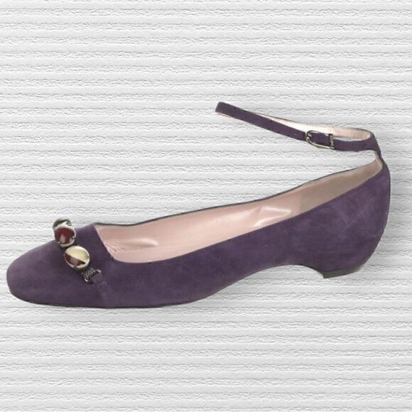 Emilio Pucci Purple Suede Ankle Strap Ballet Flats Slight Heel With Stone Accent - Picture 1 of 5